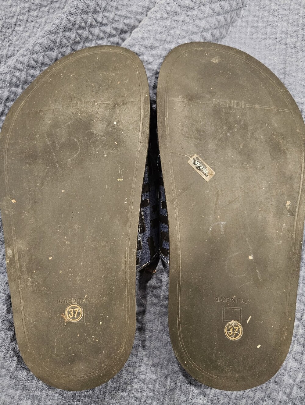 Fendi Navy and Black FF Logo Slide Sandals with Gold/Silver Buckles - Picture 6 of 9